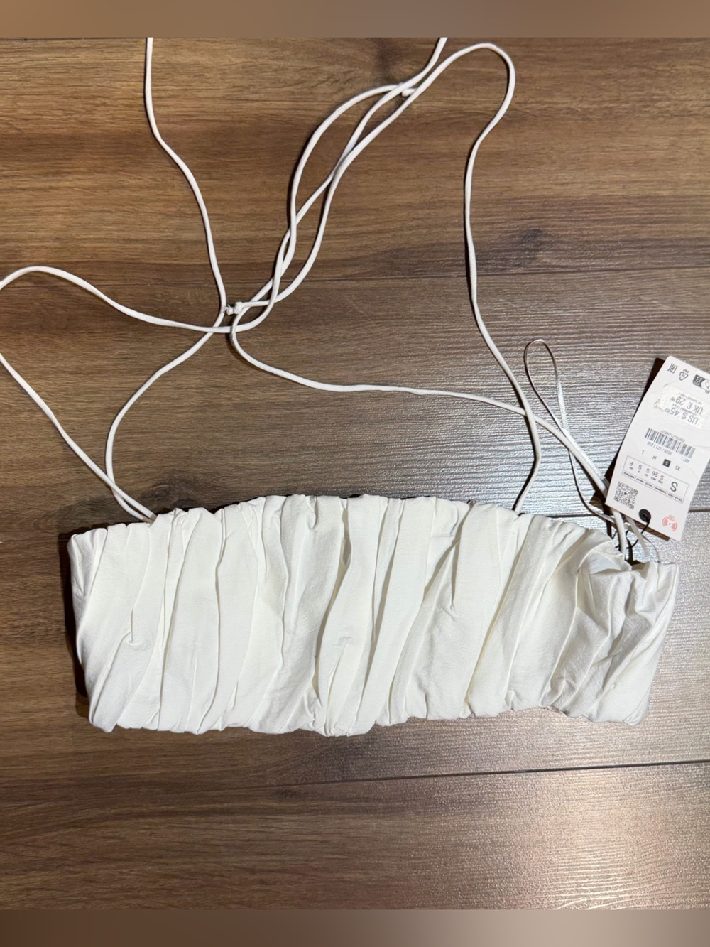 Zara Cream Ruched Bandeau Bikini Top